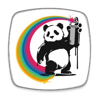 Panda im Stencil-Stil, der eine Sprühdose hält - Viereckiger Kühlschrankmagnet - Weiß - Vorne