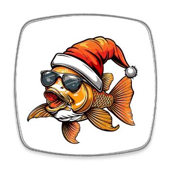 Poisson rouge Noël drôle - Magnet carré - blanc - Devant
