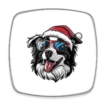 Border Collie Chien Noël Drôle - Magnet carré - blanc - Devant