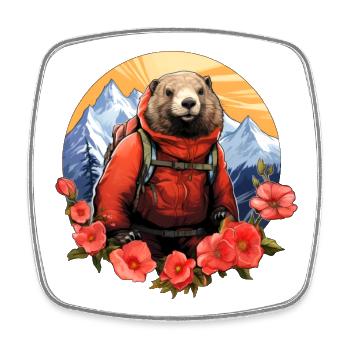 Marmotte Mountaineer / Randonnée Marmottes - Magnet carré - blanc - Devant
