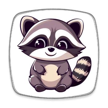 Niedlicher entzückender Waschbär - Charmantes Cartoon-Design - Viereckiger Kühlschrankmagnet - Weiß - Vorne