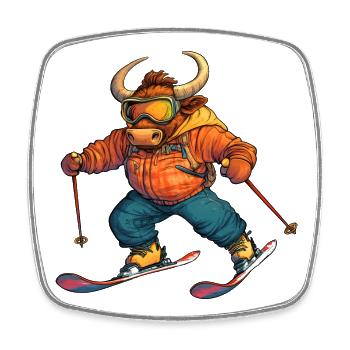 Ski Stier - Viereckiger Kühlschrankmagnet - Weiß - Vorne