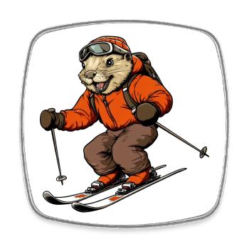 Ski Biber - Viereckiger Kühlschrankmagnet - Weiß - Vorne