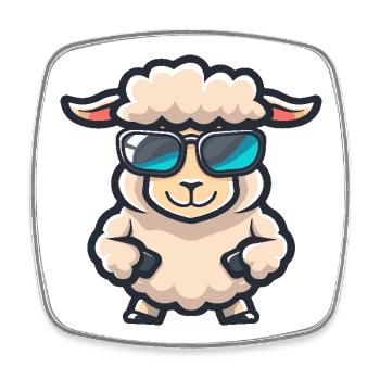 Schaf Cool Comic - Viereckiger Kühlschrankmagnet - Weiß - Vorne