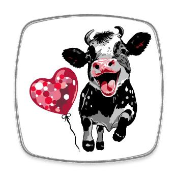 Calf with Heart Balloon - Funny Cow Design - Square fridge magnet - white - Front