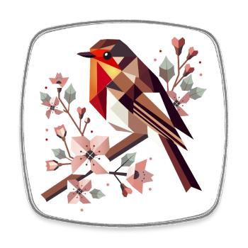 charming robin surrounded by cherry blossoms - Square fridge magnet - white - Front