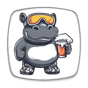 Hippopotame Après-Ski Bière Bande Dessinée - Magnet carré - blanc - Devant