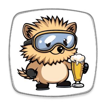 Hedgehog Après Ski Beer Comic - Square fridge magnet - white - Front