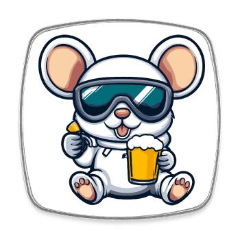Souris Après-Ski Bière Bande Dessinée - Magnet carré - blanc - Devant