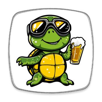 Tortue Après-Ski Bière Bande dessinée - Magnet carré - blanc - Devant