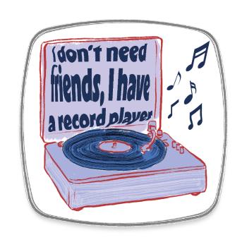 Turntables instead of friends – music is enough - Square fridge magnet - white - Front