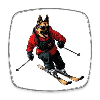 Skifahrer Schäferhund - Viereckiger Kühlschrankmagnet - Weiß - Vorne