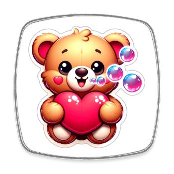 Teddybär mit Herz und Seifenblasen - Viereckiger Kühlschrankmagnet - Weiß - Vorne