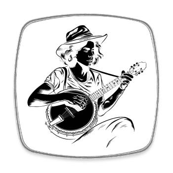 Dessin d’un joueur de banjo - Magnet carré - blanc - Devant