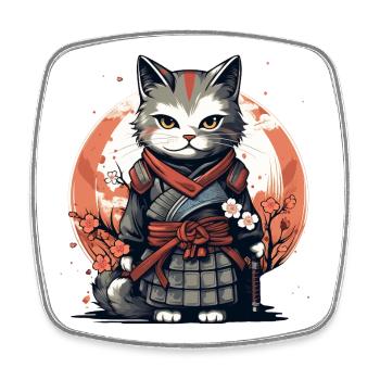 Warrior Cat Japanese Cat Samurai Cat - Square fridge magnet - white - Front