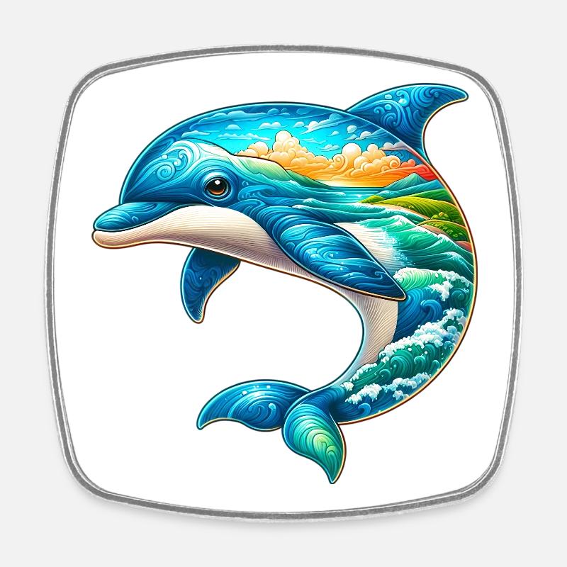 Delfin - Viereckiger Kühlschrankmagnet - Weiß