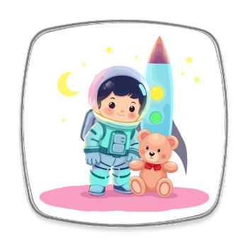 Astronaut with teddy bear - Square fridge magnet - white - Front