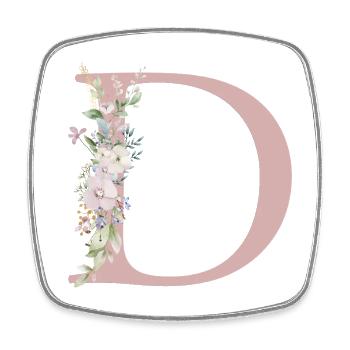D Monogram, Floral, Personnalisable - Magnet carré - blanc - Devant