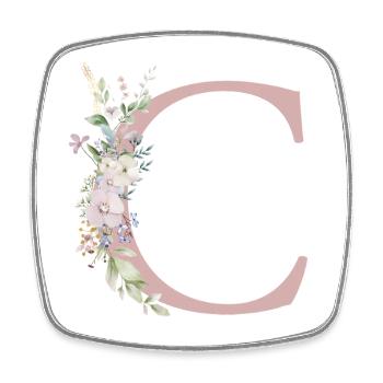 C Monogramme, Floral, Personnalisable - Magnet carré - blanc - Devant