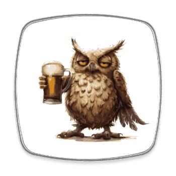 Hibou Bière Drôle - Magnet carré - blanc - Devant