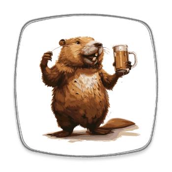 Beaver Beer Funny - Square fridge magnet - white - Front