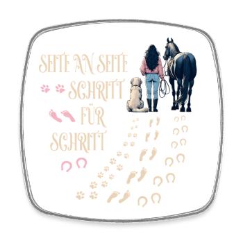 Frauchen Hund und Pferd - Viereckiger Kühlschrankmagnet - Weiß - Vorne