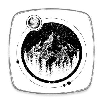 Minimalist Mountain and Forest Illustration - Square fridge magnet - white - Front