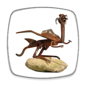 Rostiger Metall-Drachen auf Stein - Viereckiger Kühlschrankmagnet - Weiß - Vorne