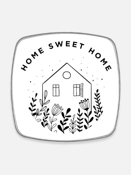 Home Sweet Home - Botanical Line Art - Square fridge magnet - white