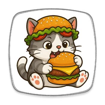 chat mignon avec burger dessin animé fast-food ciel - Magnet carré - blanc - Devant