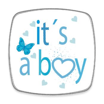 It’s a Boy – Fröhliche Typografie mit Herz - Viereckiger Kühlschrankmagnet - Weiß - Vorne