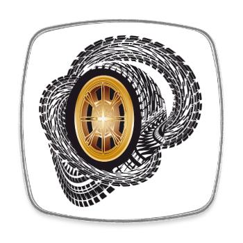 Jante dorée avec traces de pneus dynamiques - Magnet carré - blanc - Devant