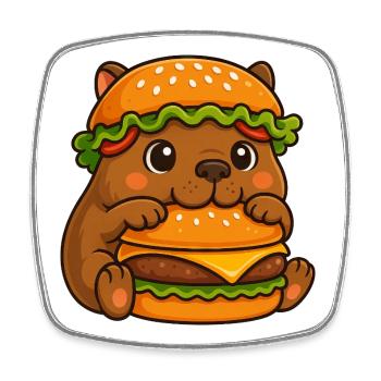 Sweet Capybara Capybara with Cheeseburger Fast - Square fridge magnet - white - Front
