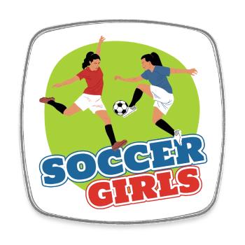 Filles de football - Magnet carré - blanc - Devant