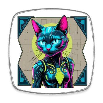 Cyberkatze – Futuristisches Neon-Design für Katzen - Viereckiger Kühlschrankmagnet - Weiß - Vorne
