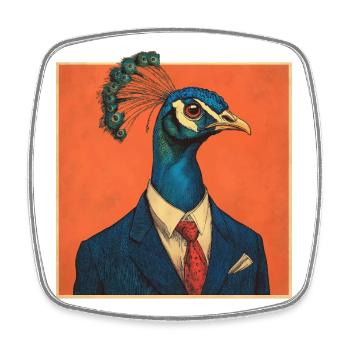 Elegant Peacock in Suit – Stylish Bird Design - Square fridge magnet - white - Front