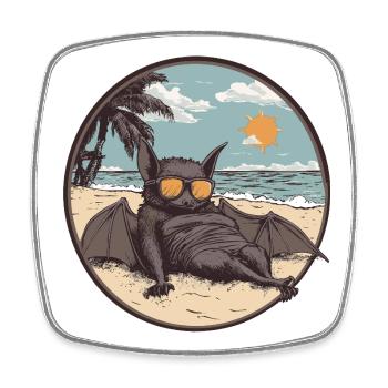 Relaxed bat on the beach - Square fridge magnet - white - Front