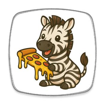 Cute Zebra Cartoon Pizza Pizza Lover Eating - Square fridge magnet - white - Front