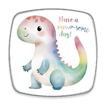 Cute Rainbow Dino – Have a Rawr-some Day! - Square fridge magnet - white - Front