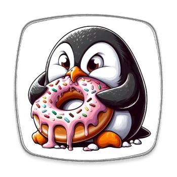 Süßer Pinguin mit Donut lustig Cartoon - Viereckiger Kühlschrankmagnet - Weiß - Vorne