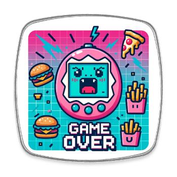 Pixel console, retro and snacks - Square fridge magnet - white - Front