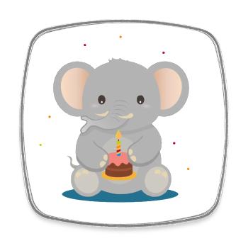 Geburtstags-Elefant mit Törtchen – Süßes Tiermotiv - Viereckiger Kühlschrankmagnet - Weiß - Vorne