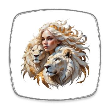 Reine de la Fantaisie parmi des lions majestueux. - Magnet carré - blanc - Devant