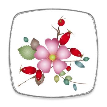 Rose hips and dog rose blossom – nature motif - Square fridge magnet - white - Front