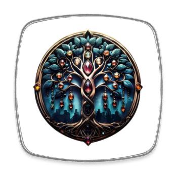 City in the shade of the lush tree of life - Square fridge magnet - white - Front