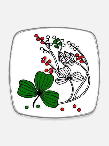 Wildblumen mit roten und grünen Beeren - Viereckiger Kühlschrankmagnet - Weiß