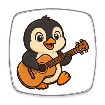 Cute Penguin Guitarist Musician Cartoon Rocker - Square fridge magnet - white - Front
