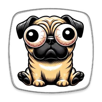 Funny Pug Cartoon with Big Googly Eyes - Square fridge magnet - white - Front