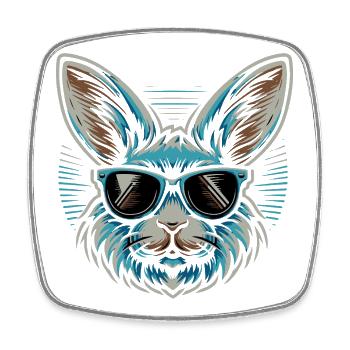 Hase mit Sonnenbrille Neon Stil - Viereckiger Kühlschrankmagnet - Weiß - Vorne