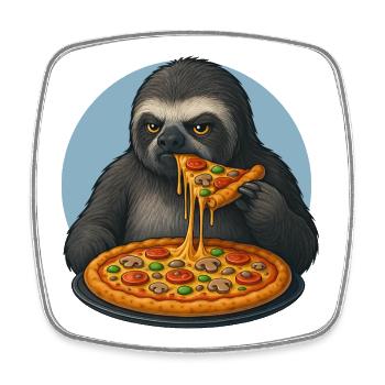 Cute Sloth Pizza Italian Food - Square fridge magnet - white - Front